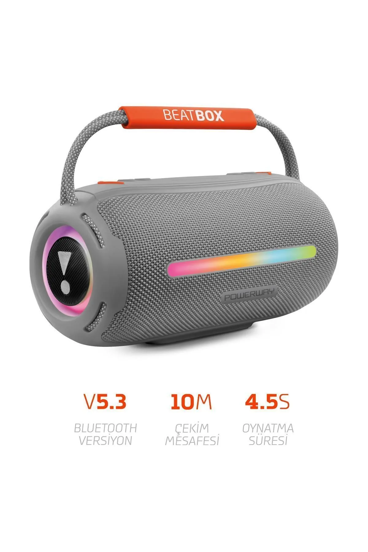 Powerway Beatbox Gri Led Işıklı Dayanıklı Ses Bombası Usb Sd Aux Fm Radyo Bluetooth Hoparlör